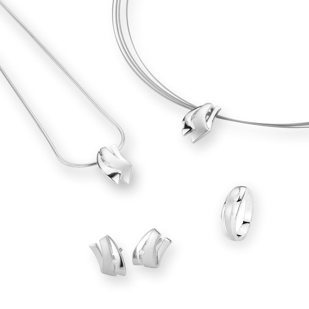 Sterling silver stud earrings with crystal stone – elegant minimalist women’s earrings