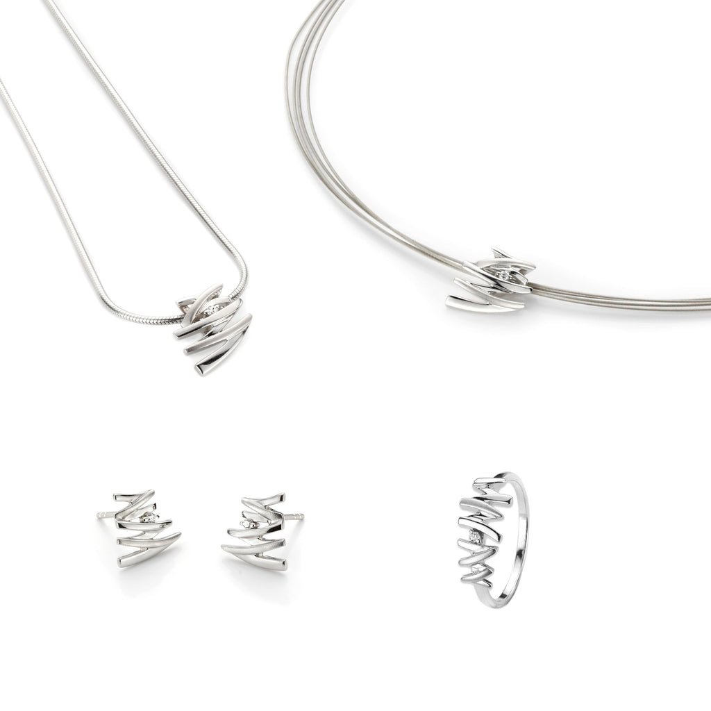 Sterling silver pendant necklace with crystal stone – modern Tokyo collier for women