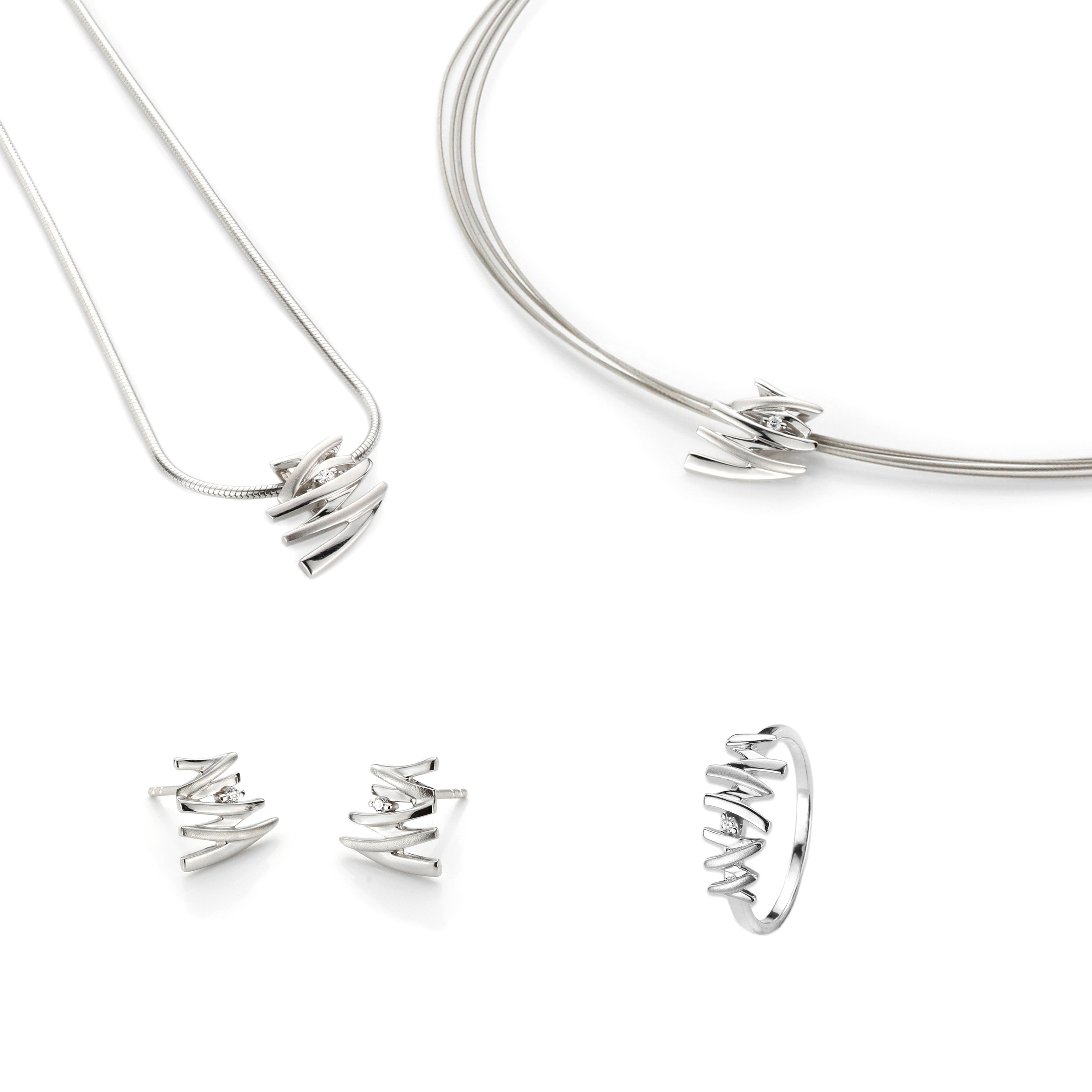 Sterling silver pendant necklace with crystal stone – modern Tokyo collier for women