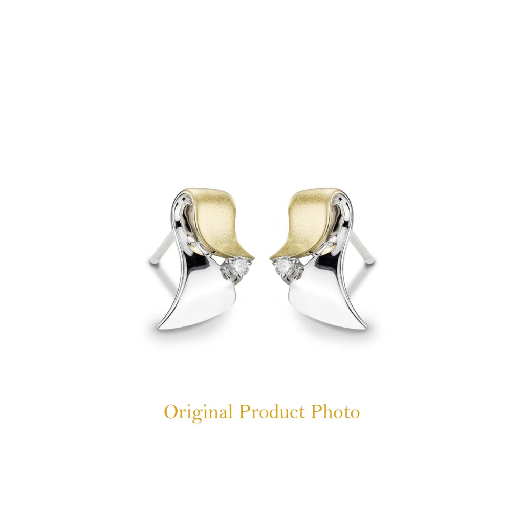 Silver and gold stud earrings with crystal stone – elegant sterling silver women’s earrings