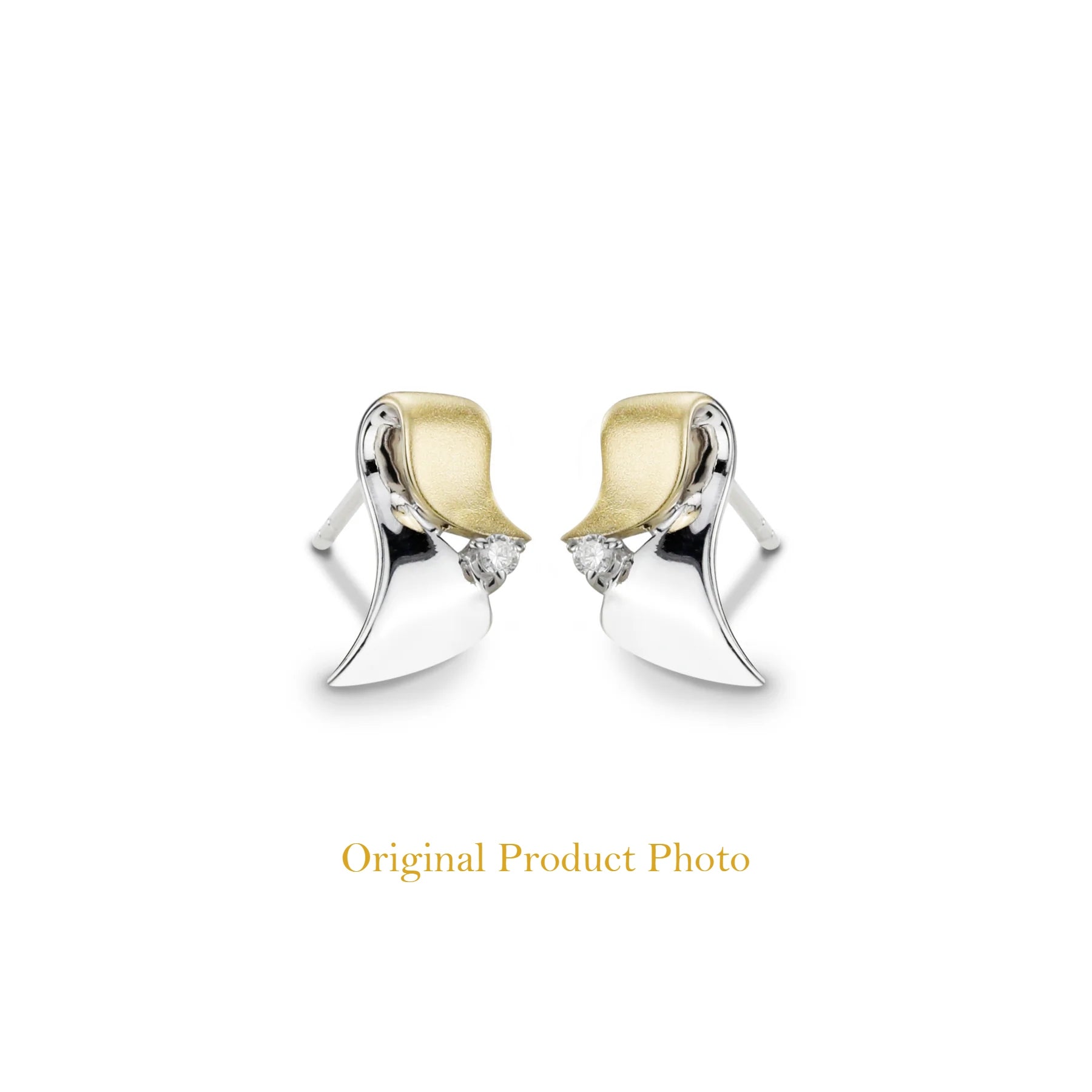 Silver and gold stud earrings with crystal stone – elegant sterling silver women’s earrings