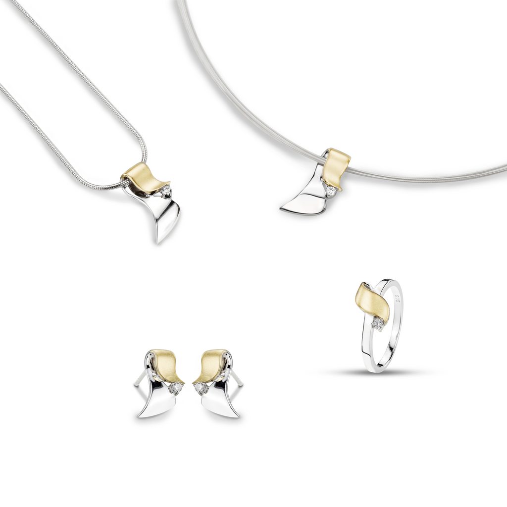 Veil collier – sterling silver and gold two-tone necklace with cubic zirconia pendant